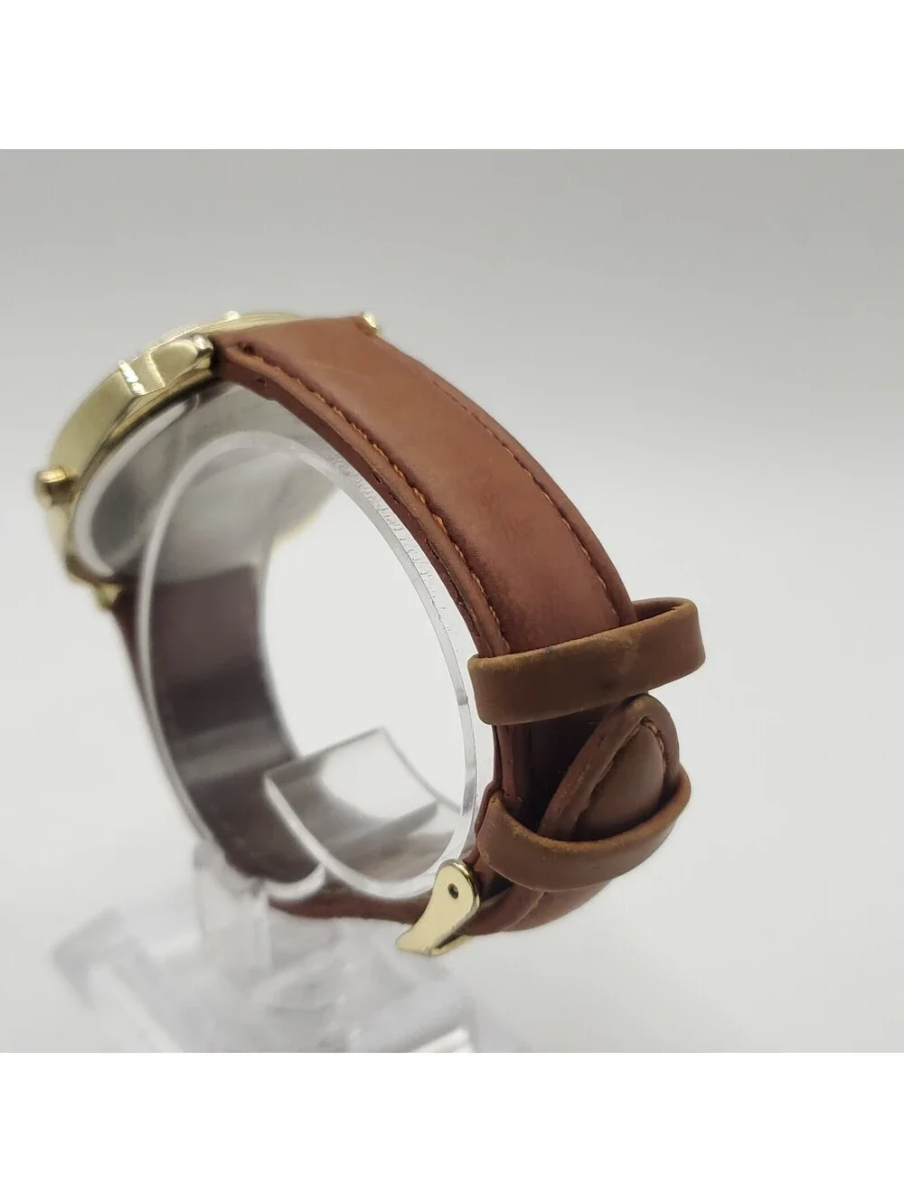 Nine West Quartz Gold Tone Brown Leather Band Womens Watch 36mm New Battery